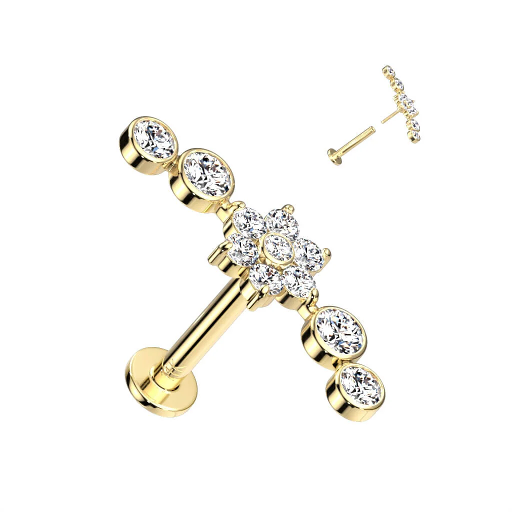 Złoto 585 labret kwiatek cyrkonia push-in - Image 3