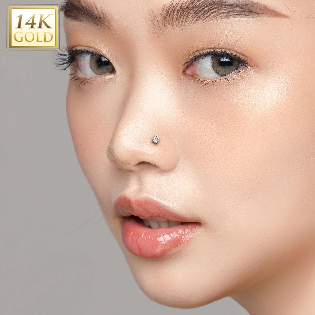Złoto 585 labret cyrkonia w łapkach push-in - Image 2