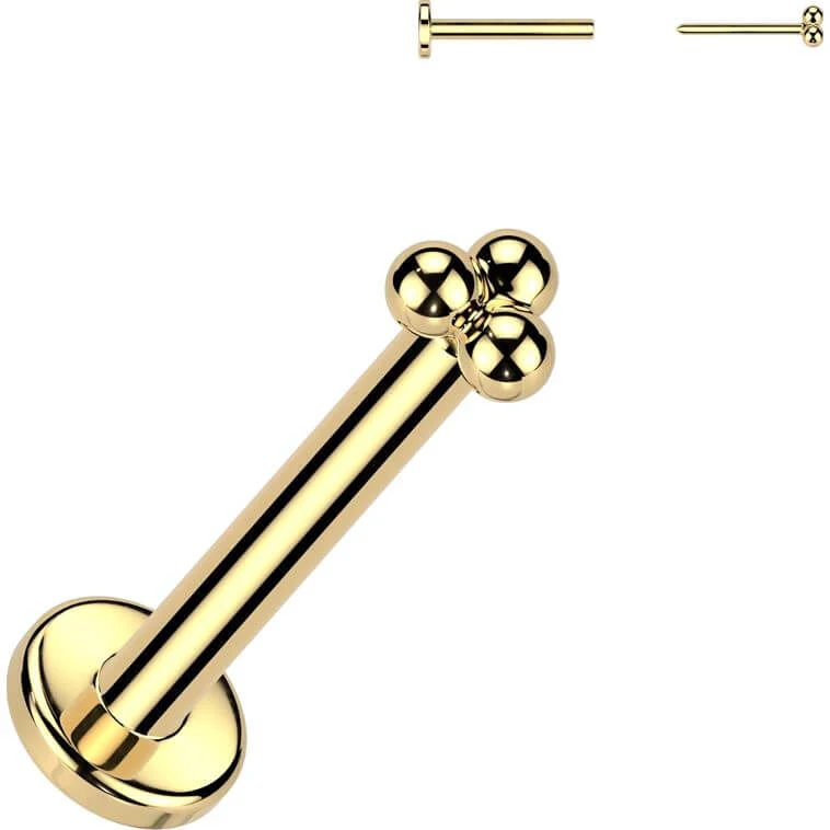 Złoto 585 labret kolczyk do nosa 3 małe kulki push-in - Image 4