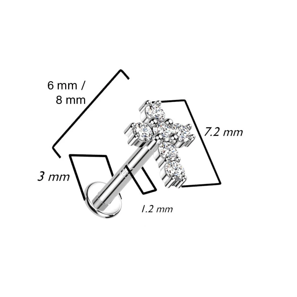 Złoto 585 labret krzyż cyrkonia gwint wewnętrzny - Image 4