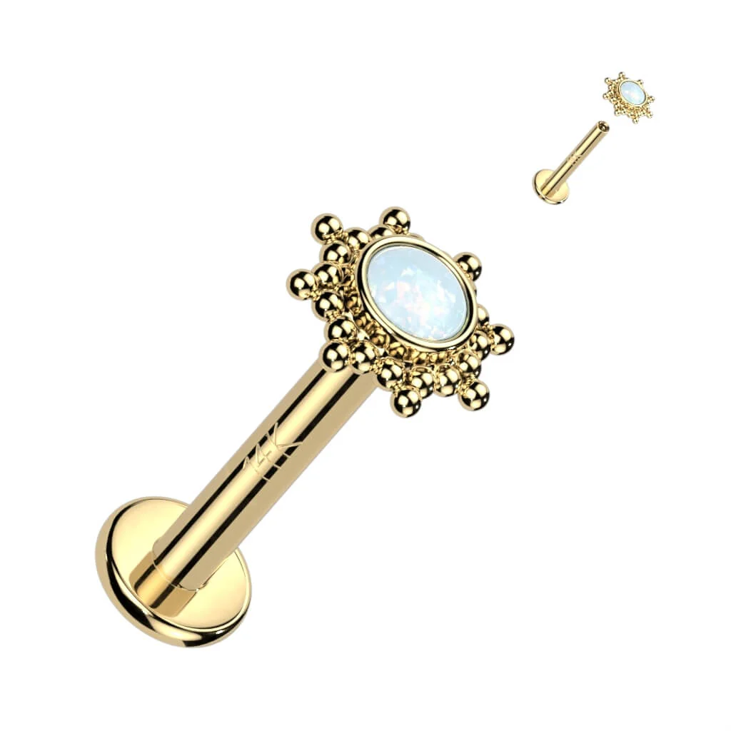 Złoto 585 labret kwiatek cyrkonia opal gwint wewnętrzny - Image 4