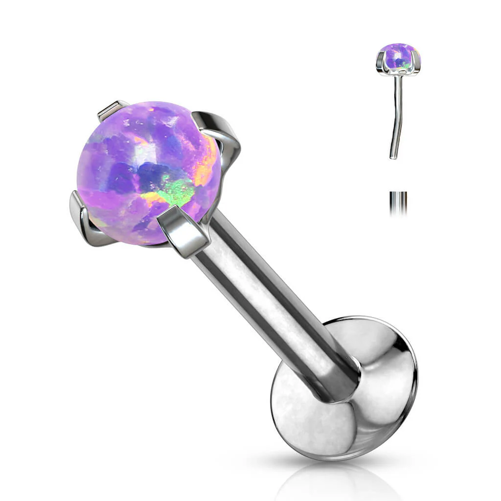Labret opal okrągły w łapkach srebrny - Image 8