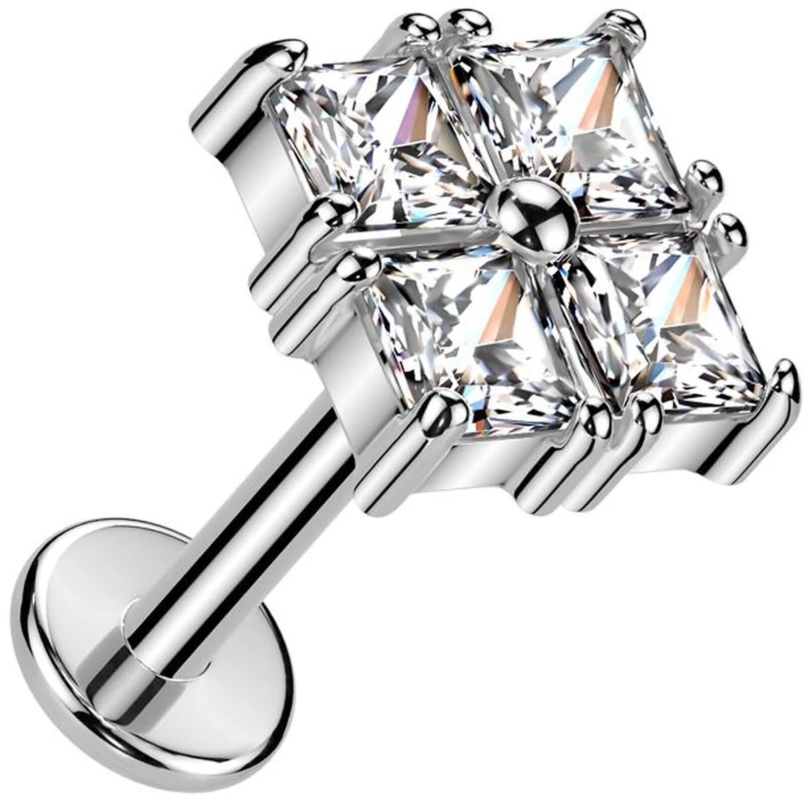 Labret kwadrat 4 cyrkonie push-in