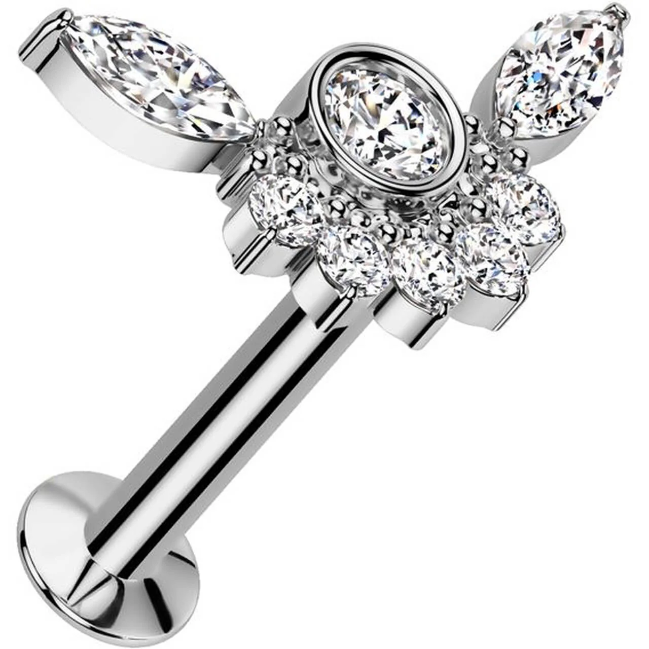 Labret cyrkonia oprawa bezel otoczona cyrkoniami push-in