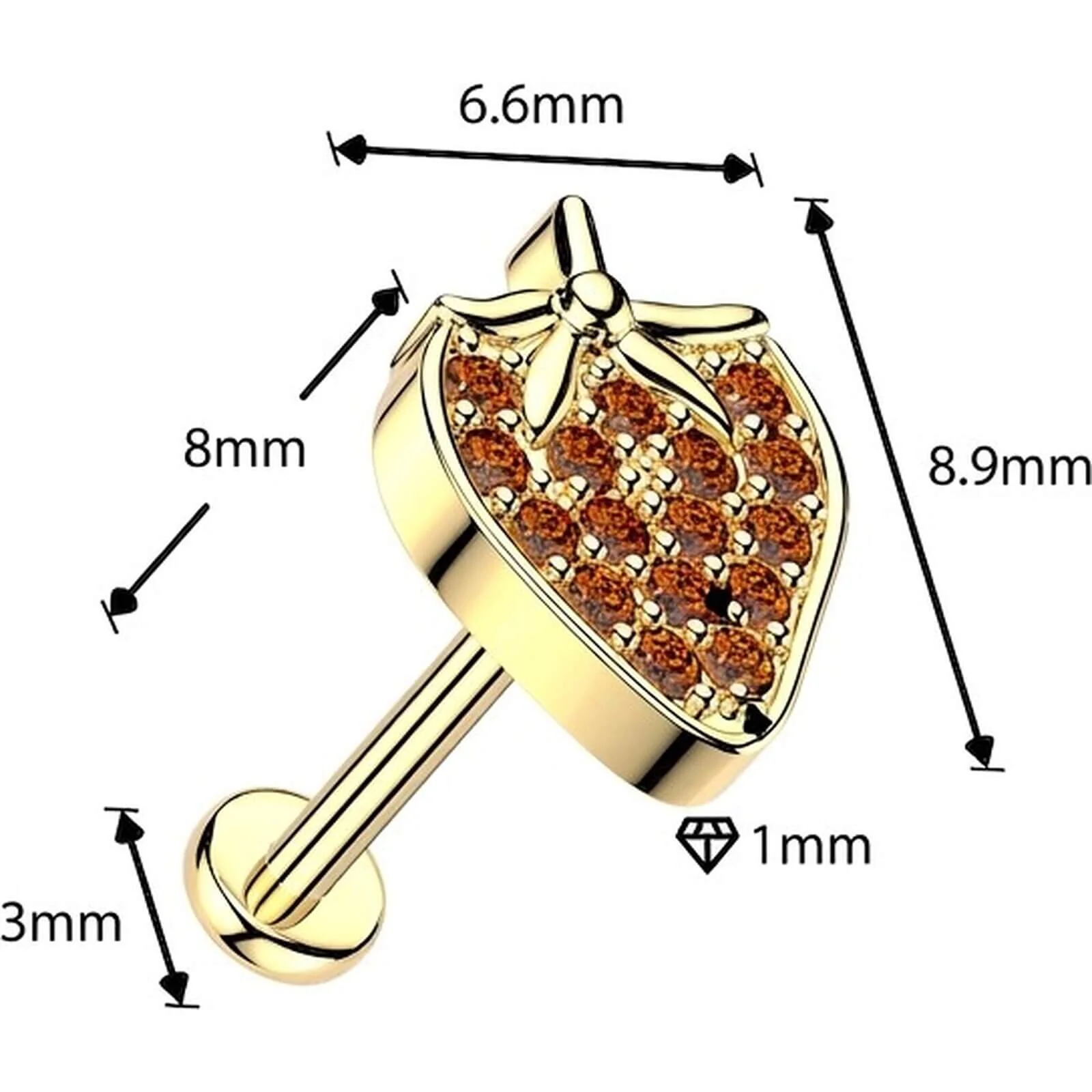Labret truskawka pave z cyrkoniami push-in - Image 2