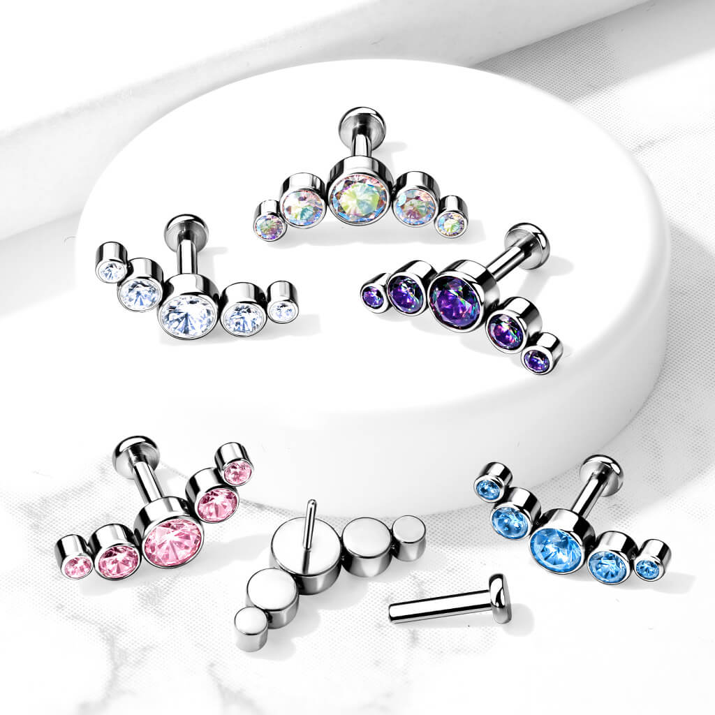 Tytan labret 5 cyrkonii srebrny push-in - Image 4