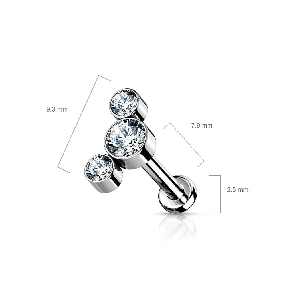 Tytan labret 3 cyrkonie srebrny push-in - Image 10