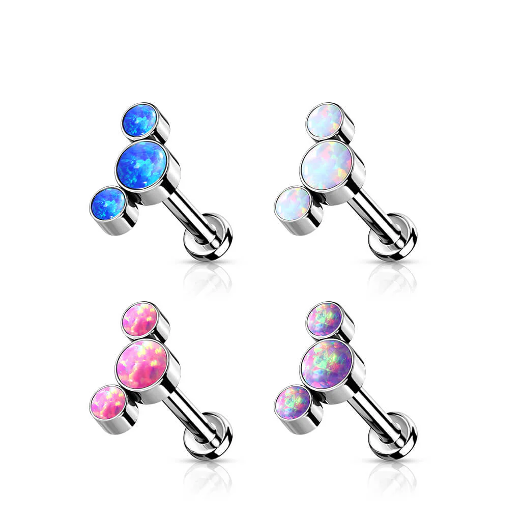 Tytan labret 3 opale srebrny push-in - Image 2