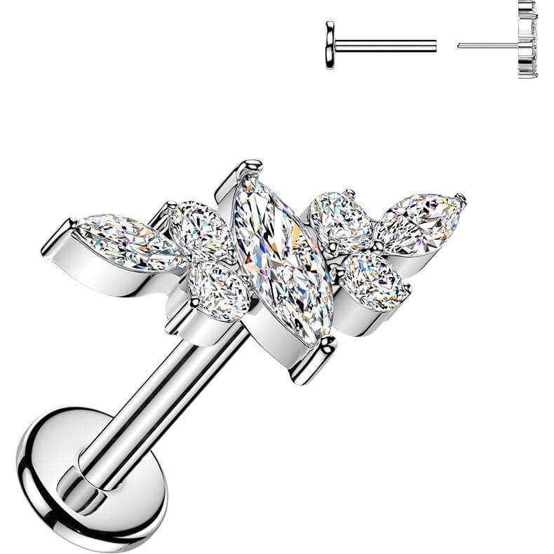 Tytan labret skrzydło z markizą cyrkonii push-in - Image 4