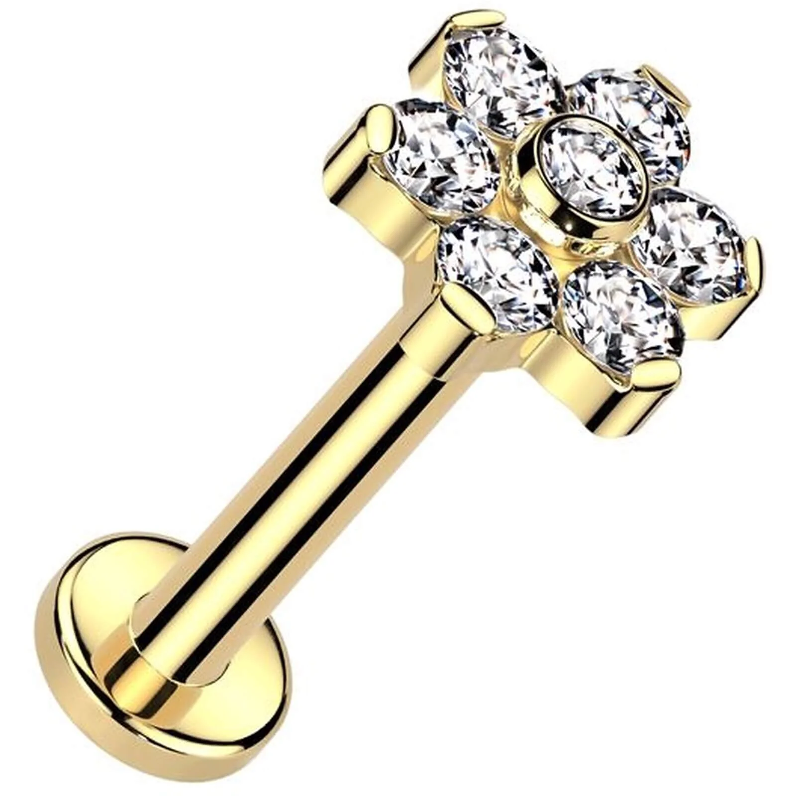 Tytan labret kwiatek cyrkonia push-in