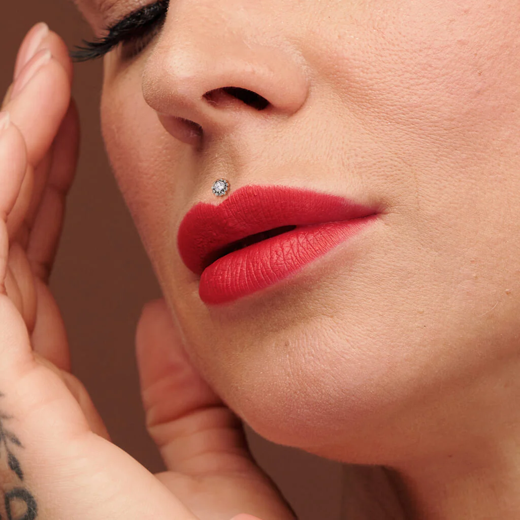 Tytan labret kwiatek cyrkonia srebrny push-in - Image 3