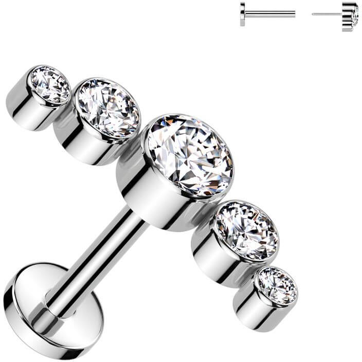 Tytan labret 5 okrągłych cyrkonii oprawa bezel push-in - Image 2
