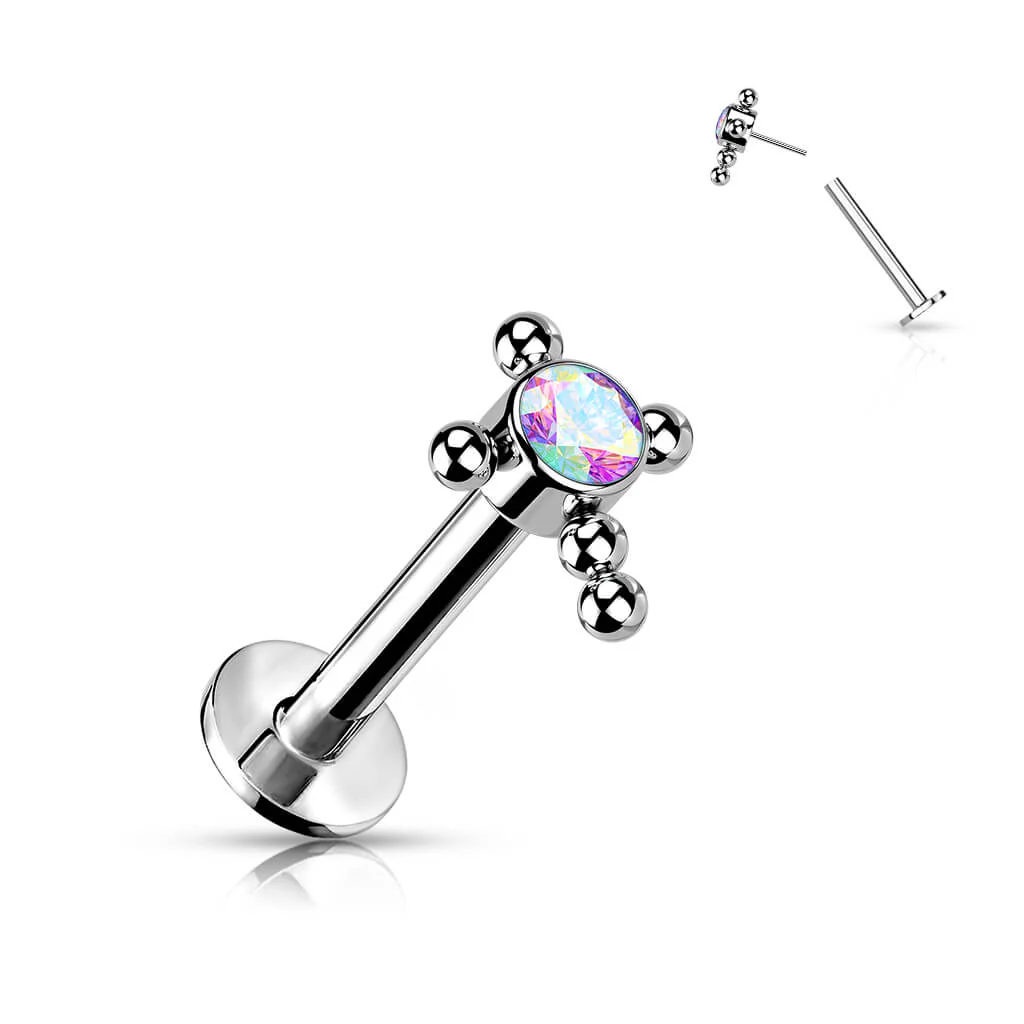 Tytan labret krzyż cyrkonia opal srebrny push-in - Image 4