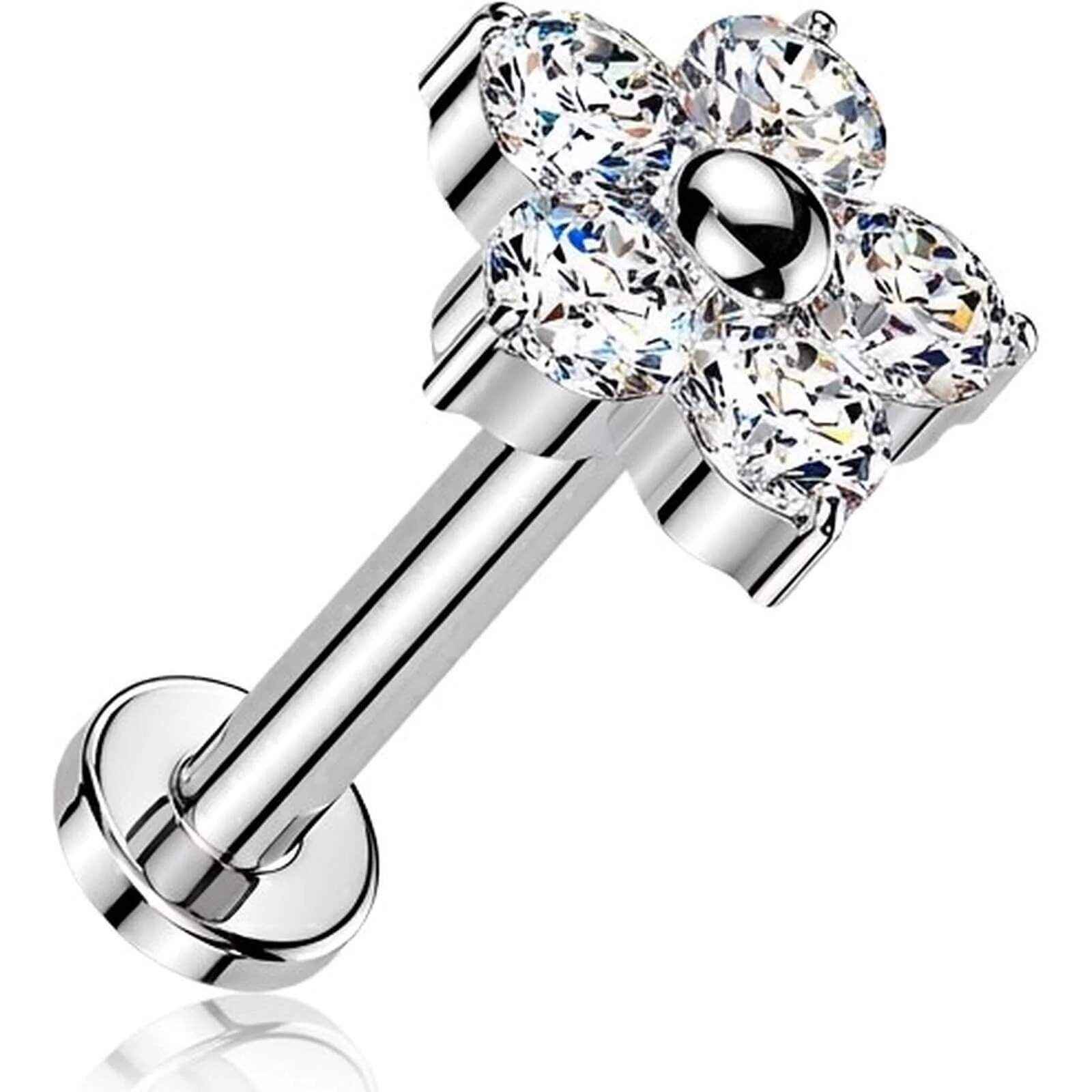 Tytan labret kwiatek z 5 cyrkonii push-in