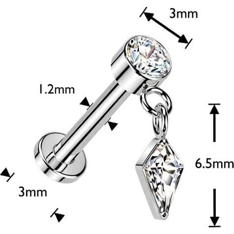 Tytan labret cyrkonia w oprawie bezel z wiszącą cyrkonią o szlifie cyrkoniaowym push-in - Image 4
