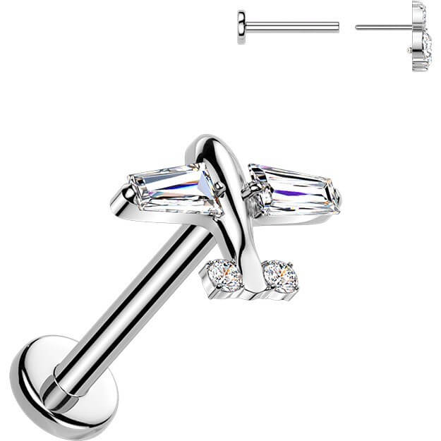 Tytan labret samolot z cyrkoniami push-in - Image 3