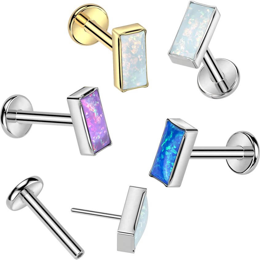 Tytan labret nakrętka prostokąt opal w oprawie bezel push-in - Image 2