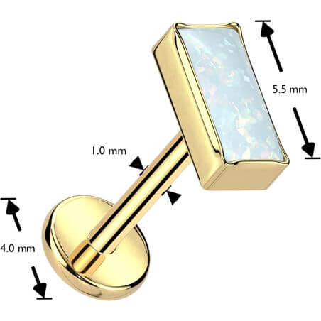 Tytan labret nakrętka prostokąt opal w oprawie bezel push-in - Image 7