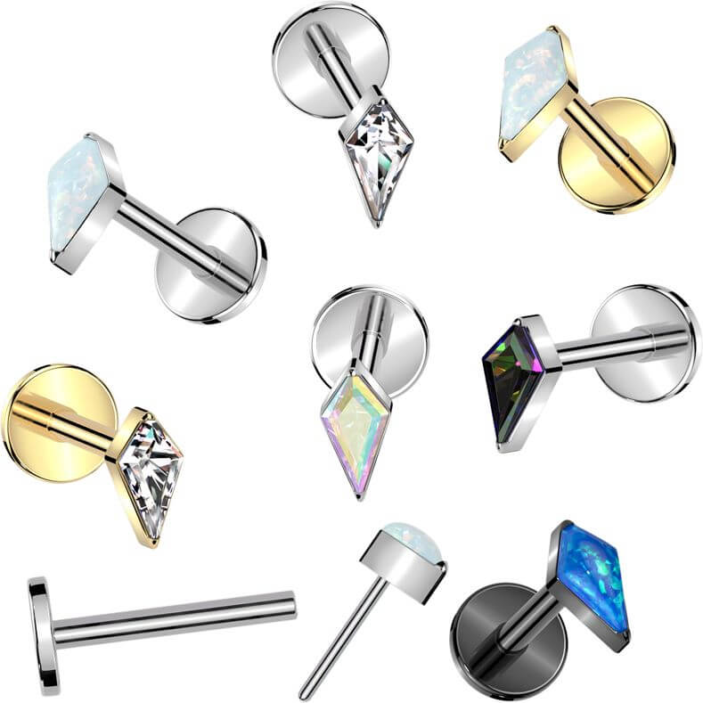 Tytan labret cyrkonia opal w kształcie diamentu push-in - Image 2