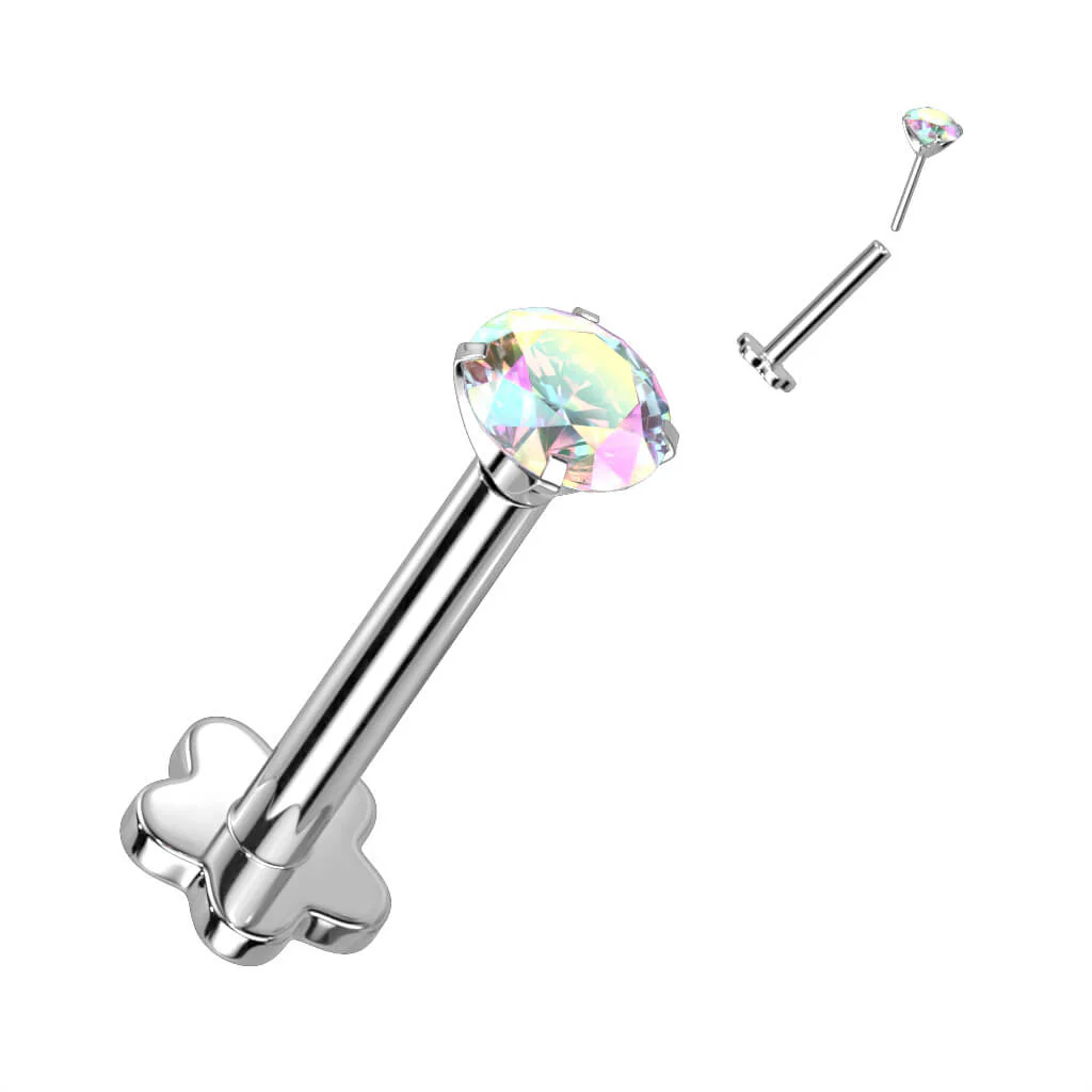 Tytan labret kwiatek cyrkonia podstawa w kształcie kwiatka push-in - Image 4