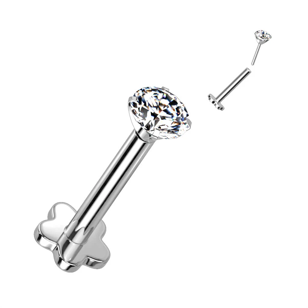 Tytan labret kwiatek cyrkonia podstawa w kształcie kwiatka push-in - Image 5