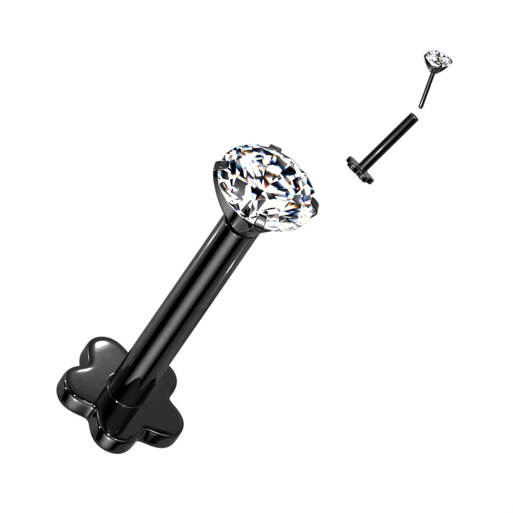 Tytan labret kwiatek cyrkonia podstawa w kształcie kwiatka push-in - Image 8