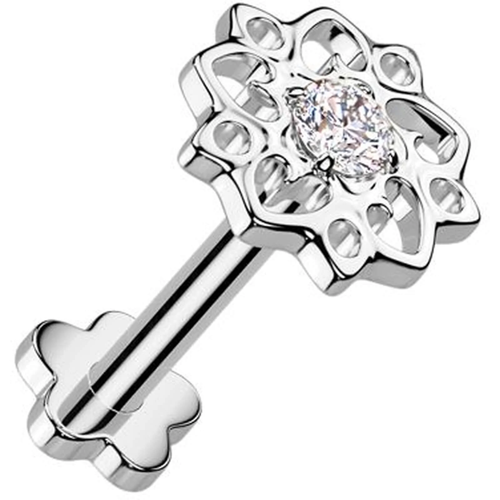Tytan labret kwiatek cyrkonia podstawa kwiatek push-in