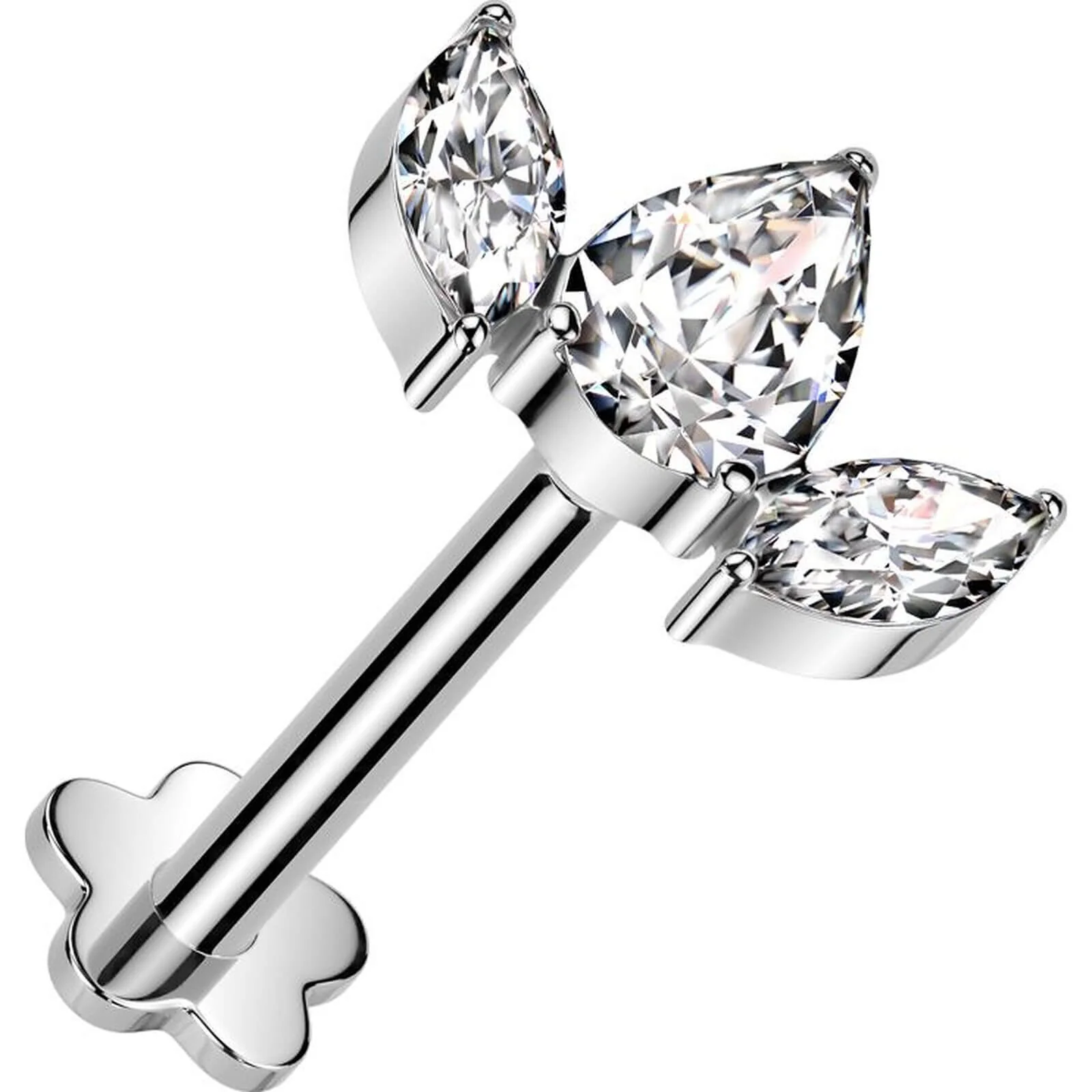 Tytan labret 3 cyrkonie podstawa kwiatek push-in