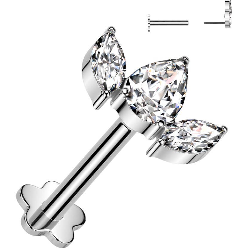 Tytan labret 3 cyrkonie podstawa kwiatek push-in - Image 3