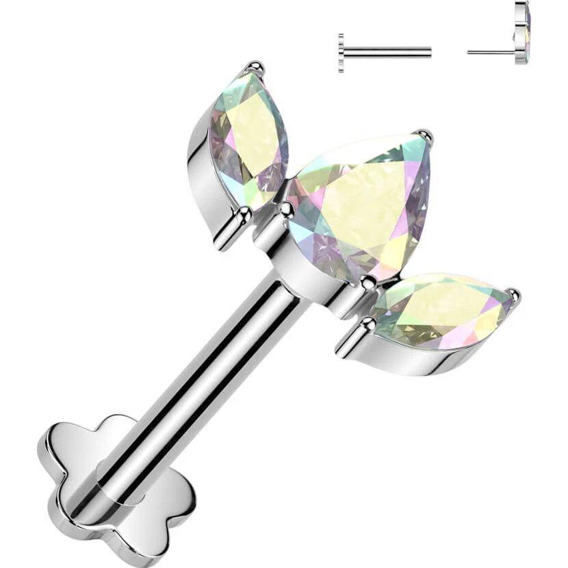 Tytan labret 3 cyrkonie podstawa kwiatek push-in - Image 4
