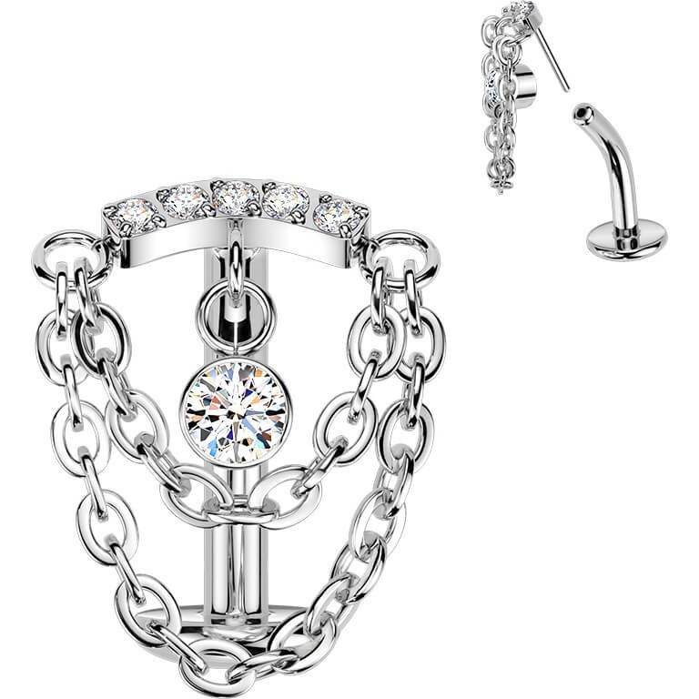 Tytan kolczyk do pępka dwa łańcuszki cyrkonia push-in - Image 4