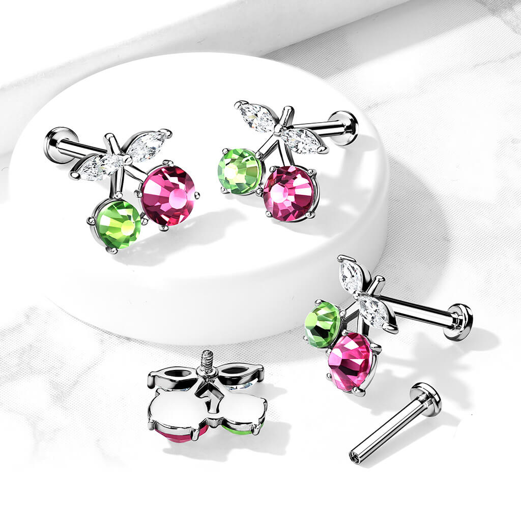 Labret wiśnia cyrkonia srebrny gwint wewnętrzny - Image 3