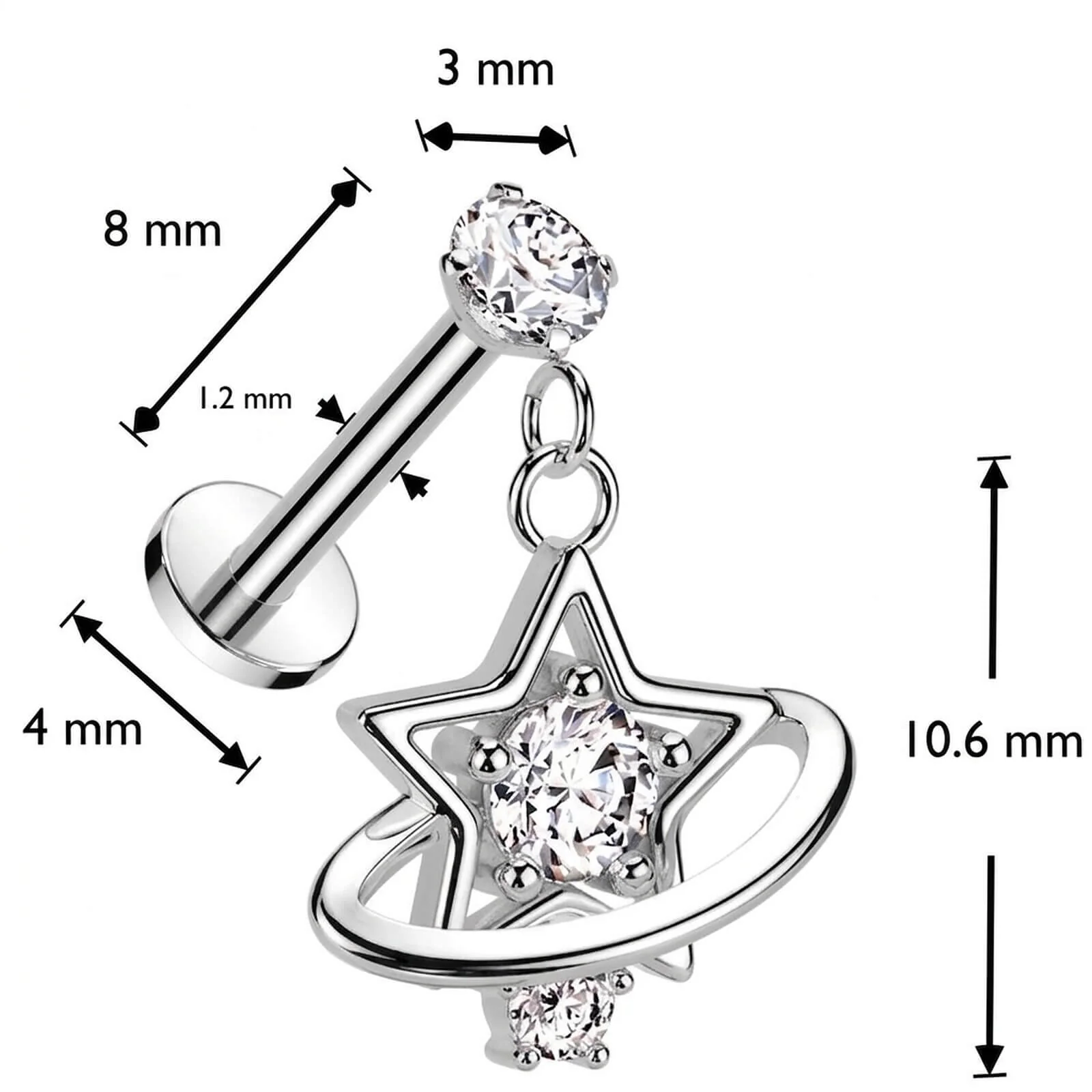 Labret gwiazdka saturn cyrkonia gwint wewnętrzny - Image 4