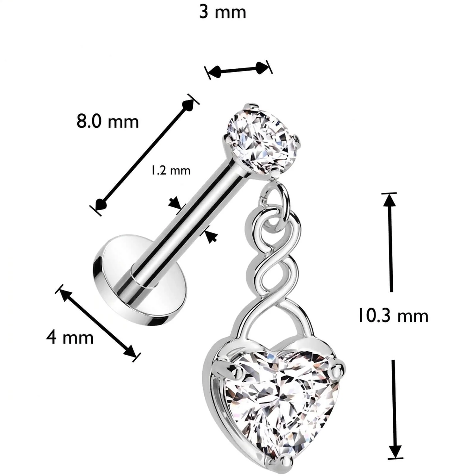 Labret serduszko cyrkonia gwint wewnętrzny - Image 4