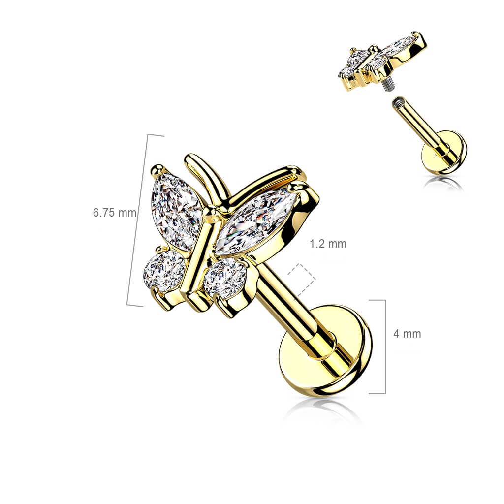 Labret cyrkonia motyl gwint wewnętrzny - Image 6