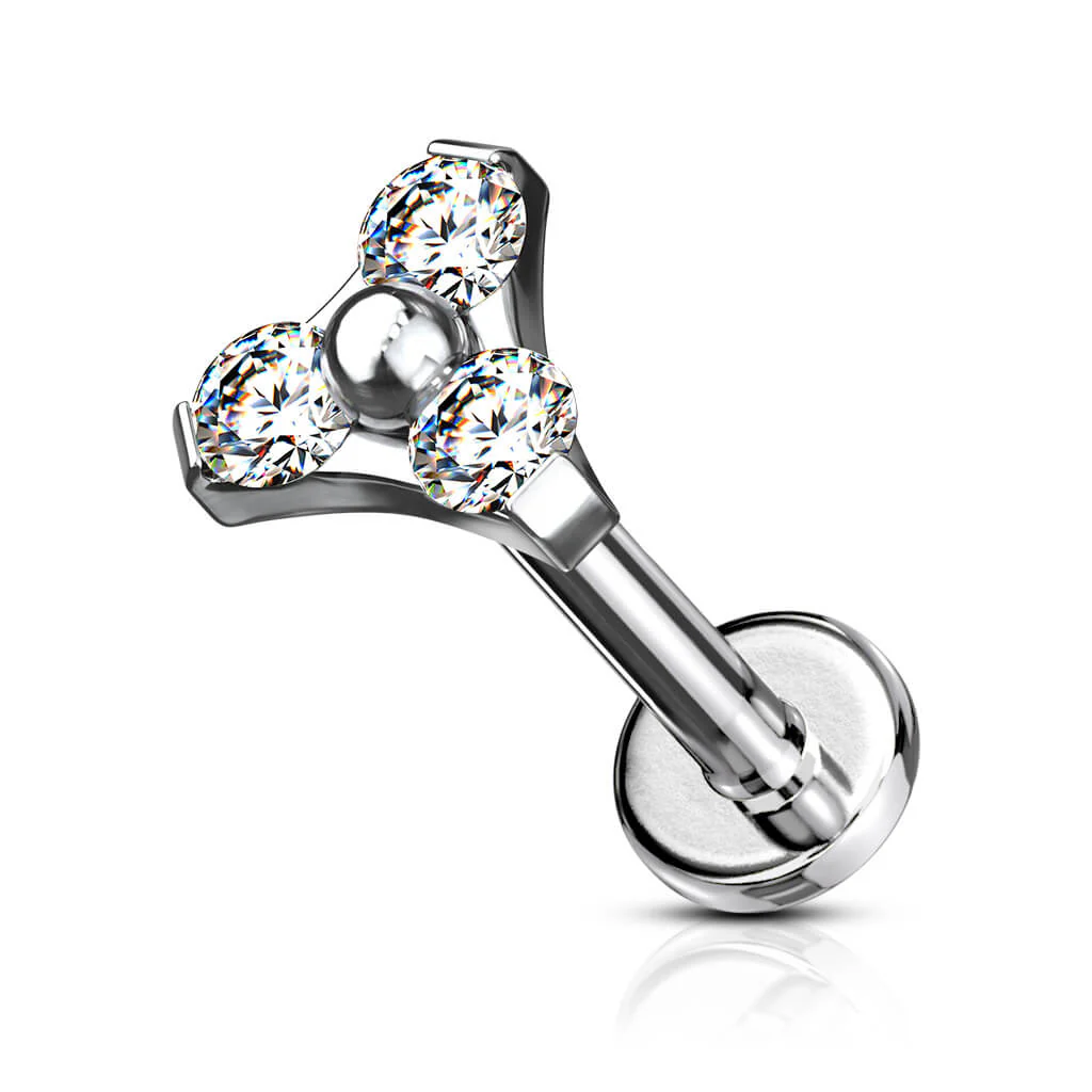 Labret trójkąt cyrkonia srebrny gwint wewnętrzny - Image 6