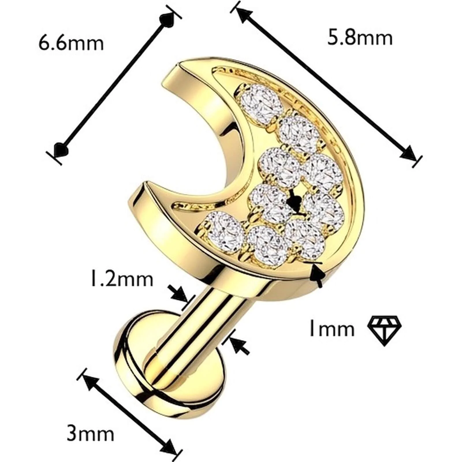 Labret pavé cyrkonia półksiężyc gwint wewnętrzny - Image 2