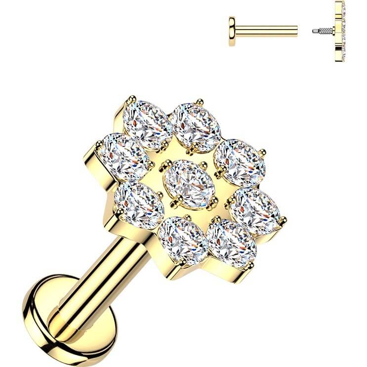 Labret kwiatek z 9 cyrkoniami gwint wewnętrzny - Image 3