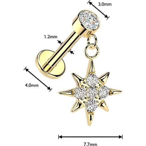 Labret wisior promienna gwiazda pavé cyrkonia oprawa bezel gwint wewnętrzny - Image 2