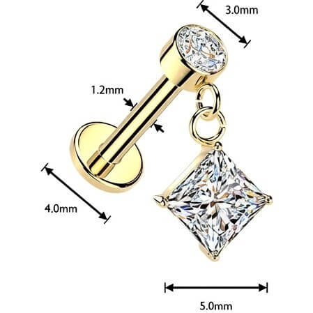 Labret wisior cyrkonia cyrkonia oprawa bezel gwint wewnętrzny - Image 2