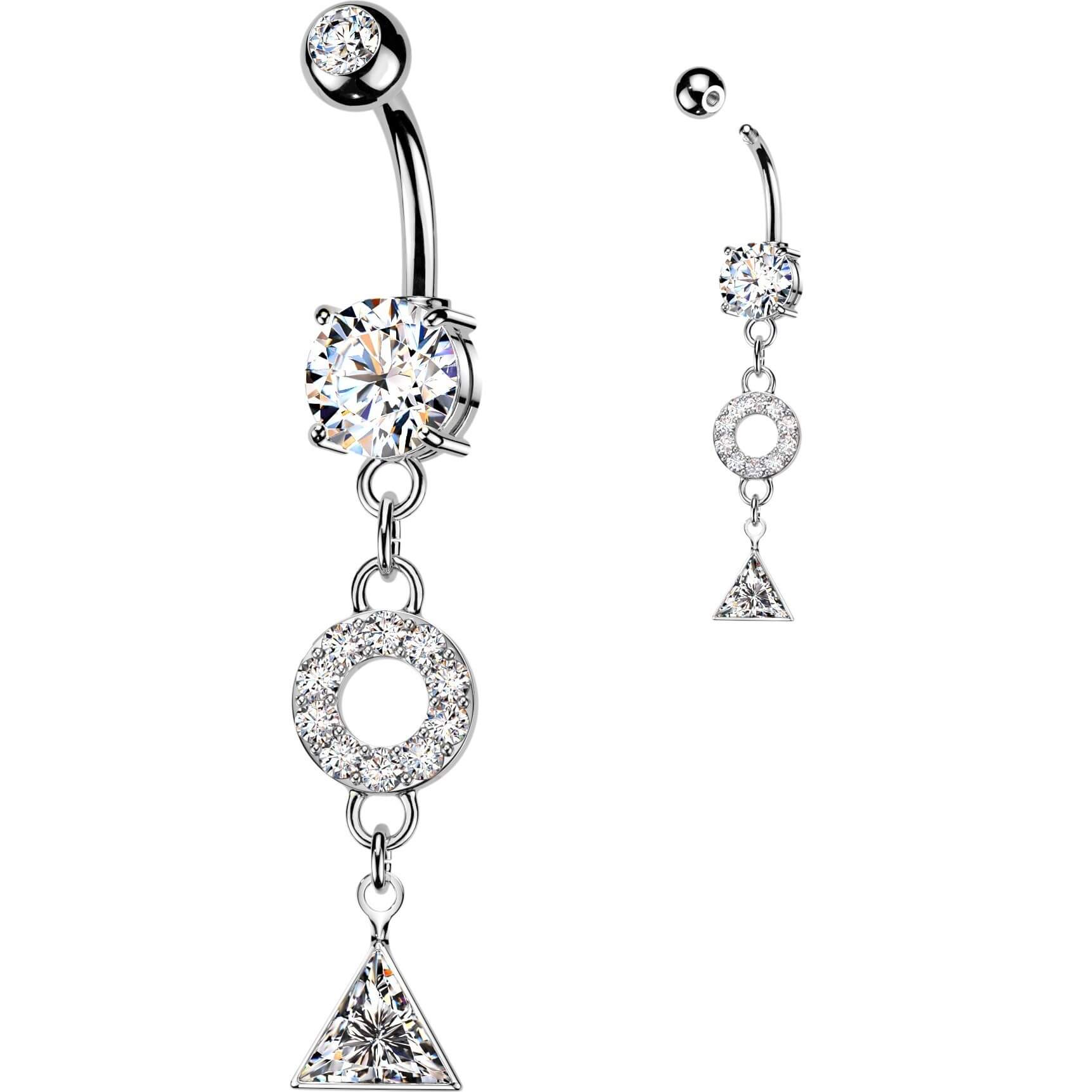 Kolczyk do pępka pavé cyrkonia kółko trójkąt cyrkonia zawieszka