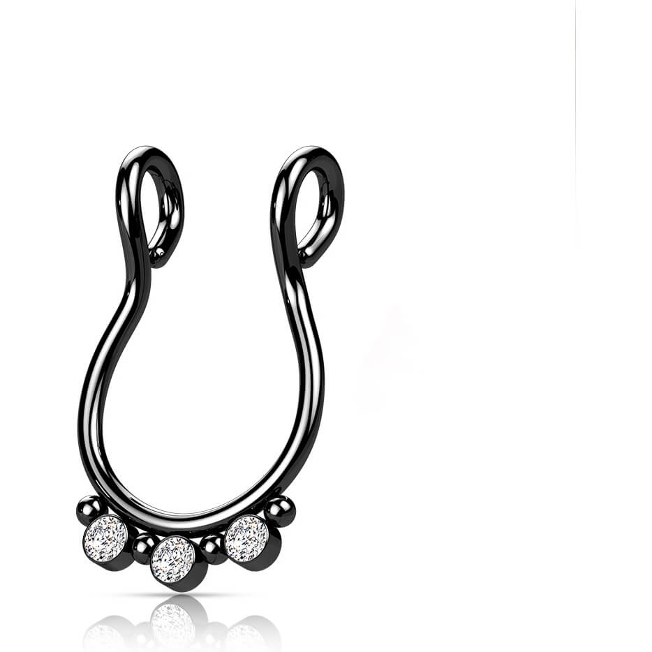 Fake piercing do nosa septum 3 cyrkonie płaski kolczyk rozginany - Image 6
