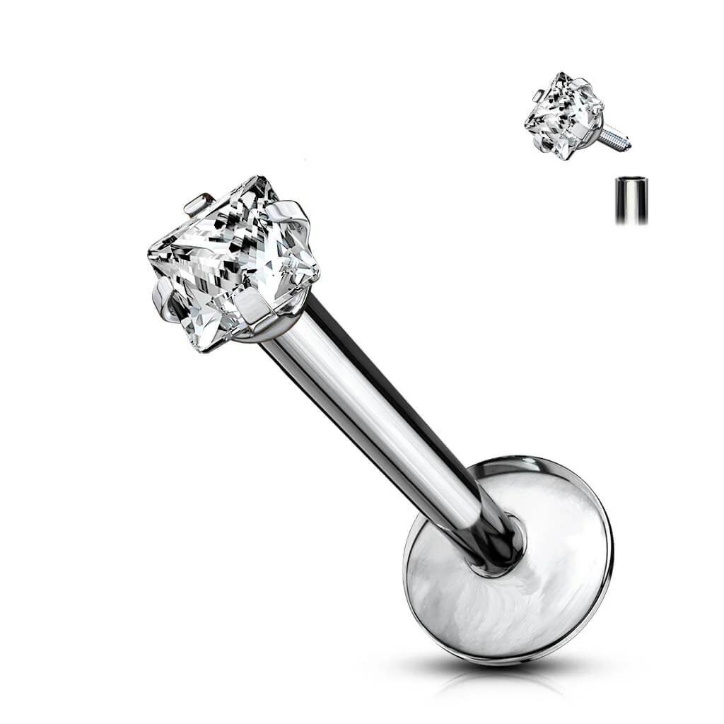 Tytan labret kwadrat cyrkonia srebrny gwint wewnętrzny - Image 5