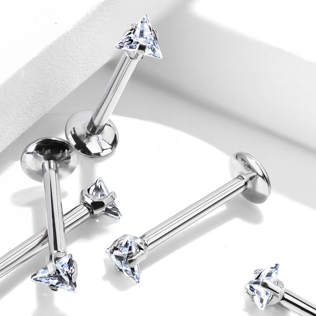 Tytan labret trójkąt cyrkonia srebrny gwint wewnętrzny - Image 3