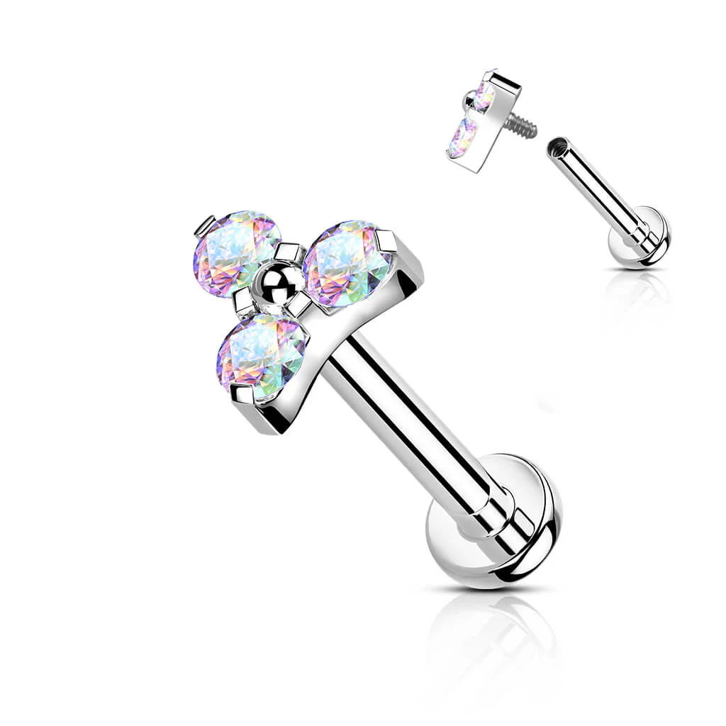 Tytan labret trójkąt z cyrkoniami srebrny gwint wewnętrzny - Image 4