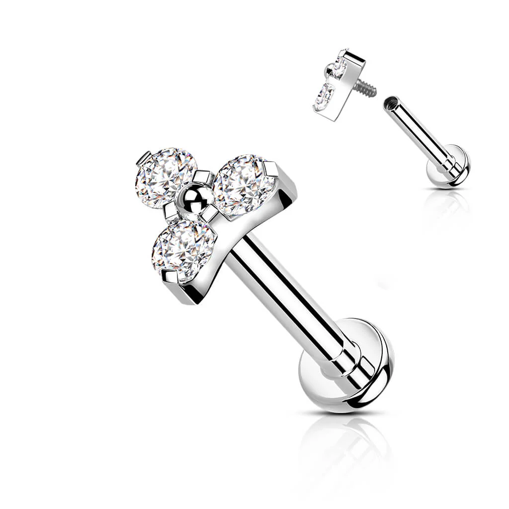 Tytan labret trójkąt z cyrkoniami srebrny gwint wewnętrzny - Image 5