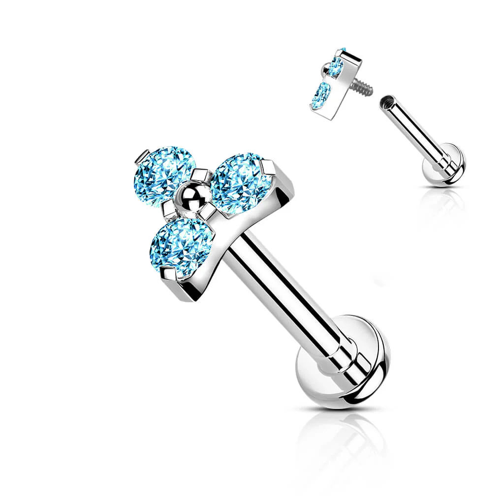 Tytan labret trójkąt z cyrkoniami srebrny gwint wewnętrzny - Image 7
