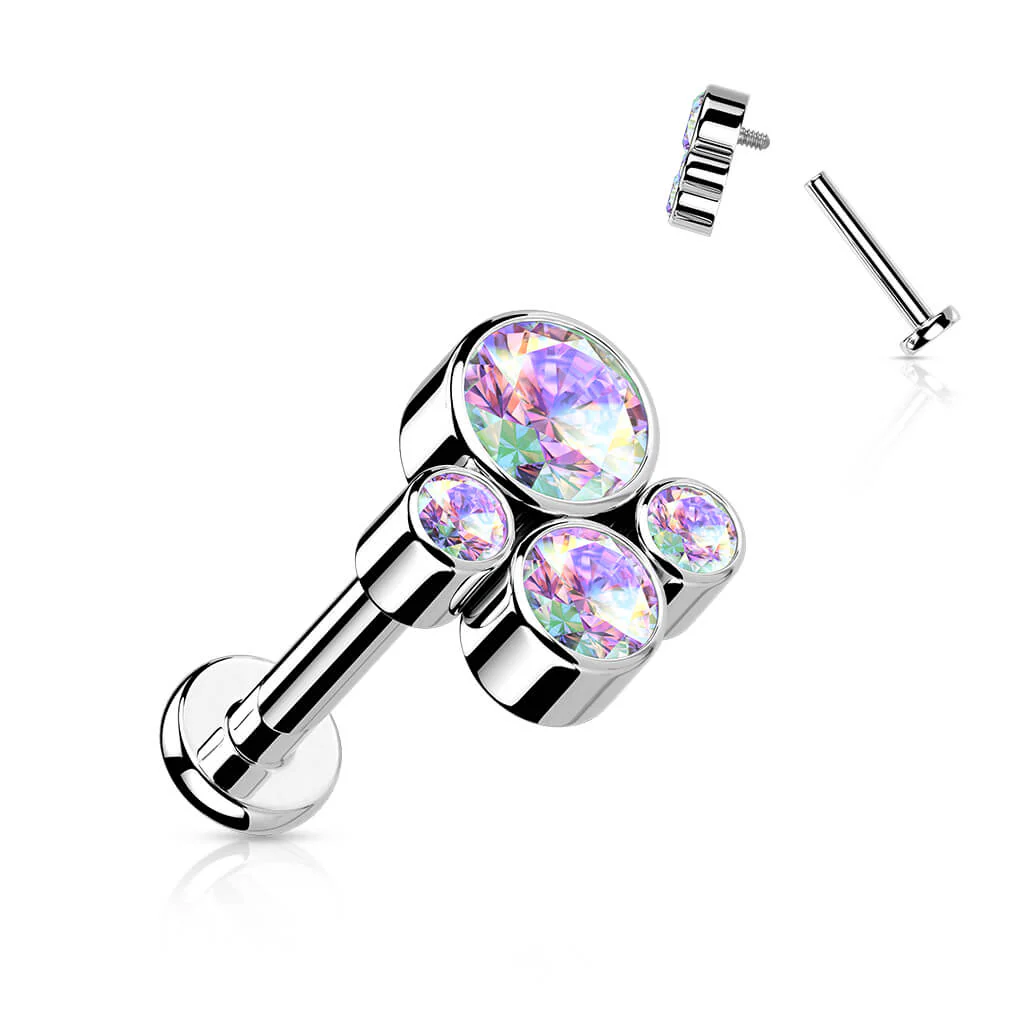 Tytan labret 4 cyrkonie srebrny gwint wewnętrzny - Image 4
