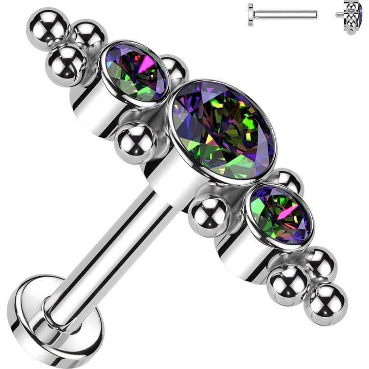 Tytan labret 3 cyrkonie płaski srebrny gwint wewnętrzny - Image 8