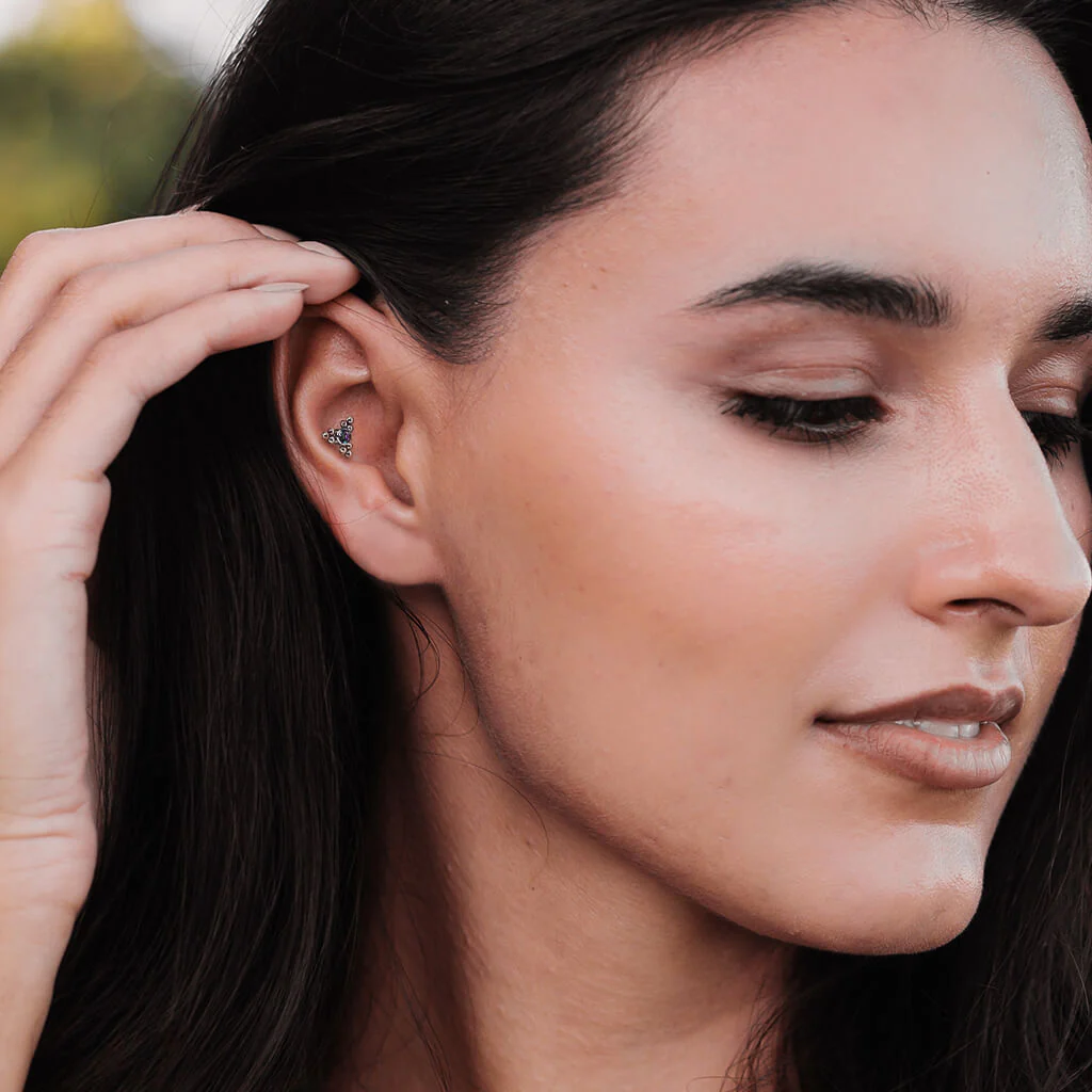 Tytan labret trójkąt cyrkonia srebrny gwint wewnętrzny - Image 3